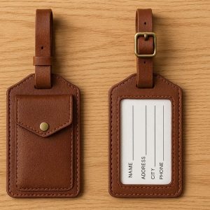 Premium Leather Luggage Tags Privacy Cover ID Identification Label Durable Suitcase Baggage Finder For Travel Flight Cruise Bags