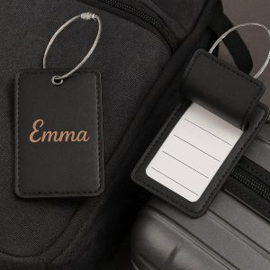 Personalized PU Leather Luggage Tags Privacy Flap Suitcase Travel Labels Secure Steel Loop Baggage Identifiers For Backpack Cruise Carryons