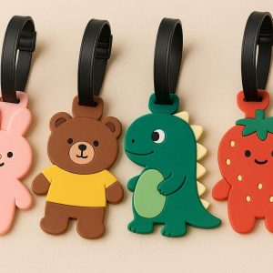 Cute Cartoon Luggage Tags Soft Silicone Suitcase Identifiers Fun Baggage Labels Secure Loop Accessories For Kids Travel School Backpacks