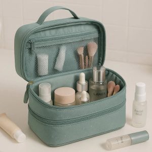 Portable Cosmetic Toiletry Bag Expandable Makeup Organizer Water Resistant Wash Pouch Travel Case For Women Daily Beauty Routine